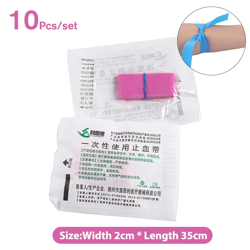 10pcs Pink Disposable Elastic Tourniquet First Aid Kit Bandage First Aid Tourniquet Babs set