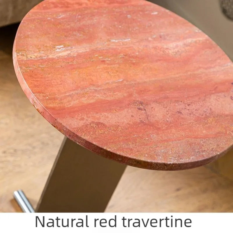 Round Travertine Stone Side Table – Modern Stainless Steel Base Stone Side Table Babs