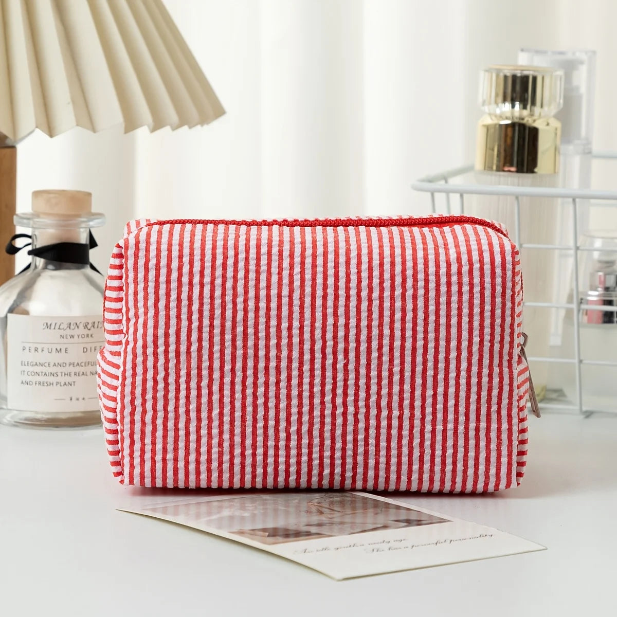 Striped Makeup Bag – Portable Travel Toiletry & Pencil Case Cosmetic Travel Bag Babs Red