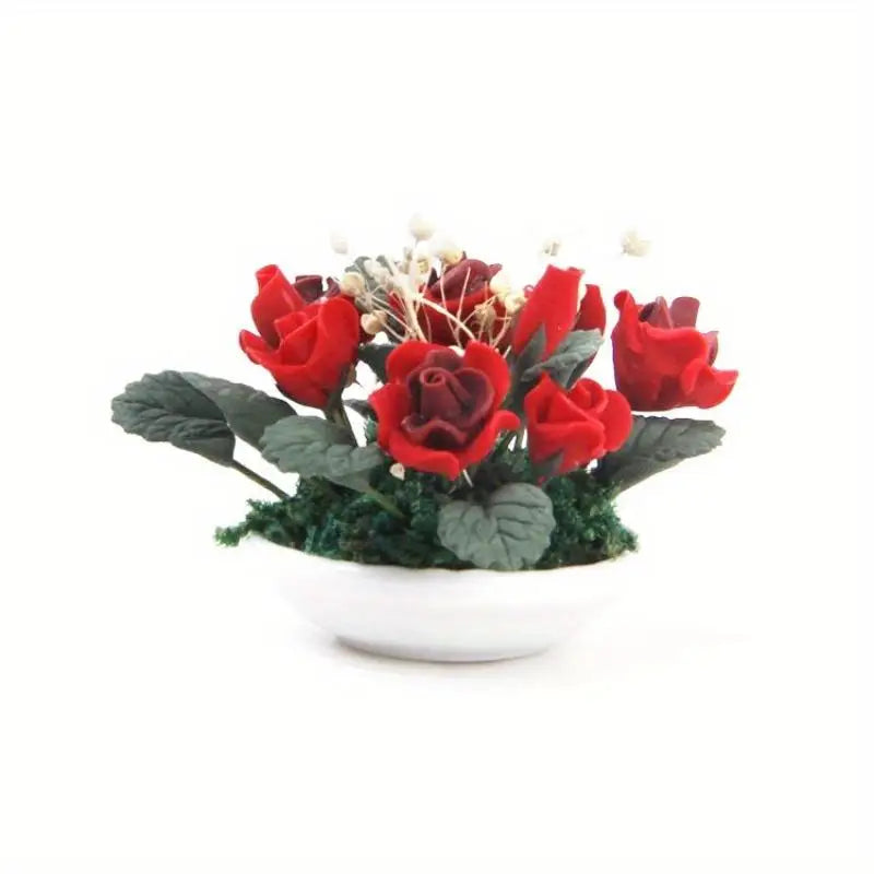 1/12 Scale Mini Clay Red Rose Dollhouse Flower Decoration Miniature Clay Decoration Babs 1pc