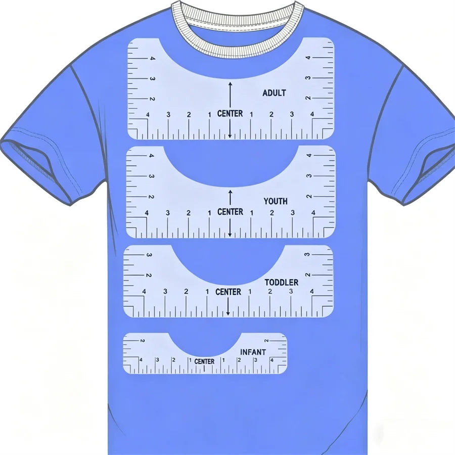 T-Shirt Alignment Ruler Guide Set – 4 Sizes Transparent PVC Sewing Alignment Ruler Babs