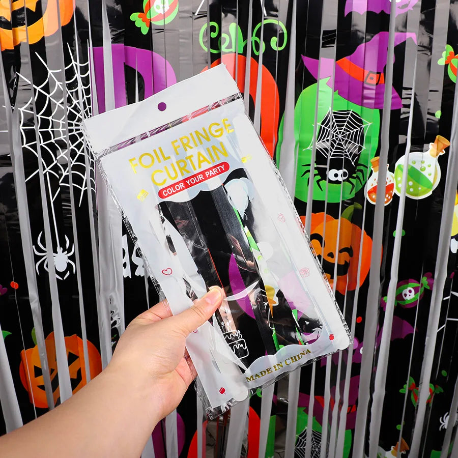 Halloween Tinsel Curtain Pumpkin Ghost Backdrop Party Decor Halloween Party Backdrop Babs