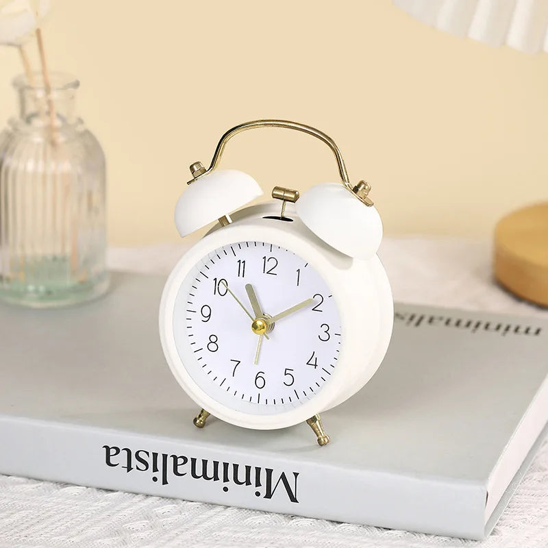 Cute Twin Bell Metal Alarm Clock with Night Light – Analog Analog Alarm Clock Babs