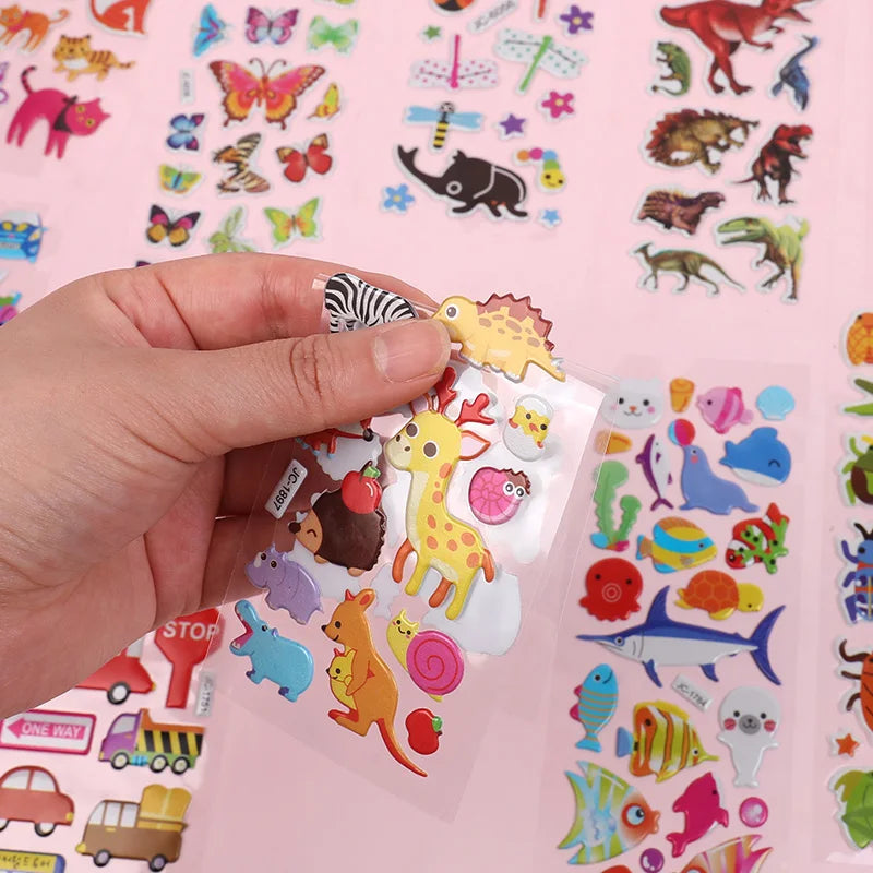 10 Sheets 3D Bubble Stickers Cartoon Animals & Cars Kids Party Kids Craft Stickers Babs