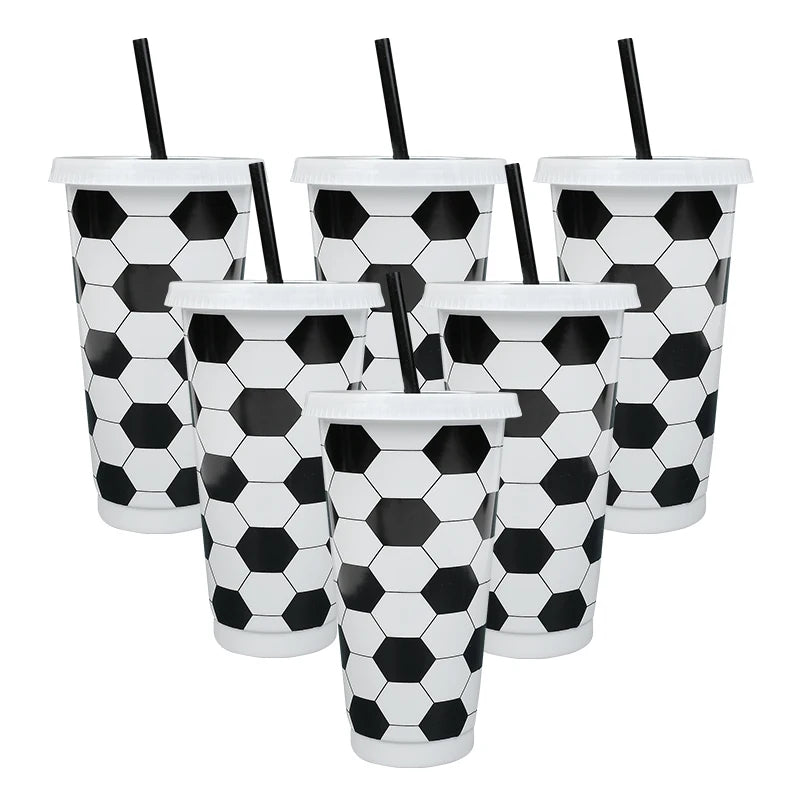 6Pcs Reusable Soccer Cups with Lid & Straw – Kids Party Favors Party Drinkware Set Babs 6pcs