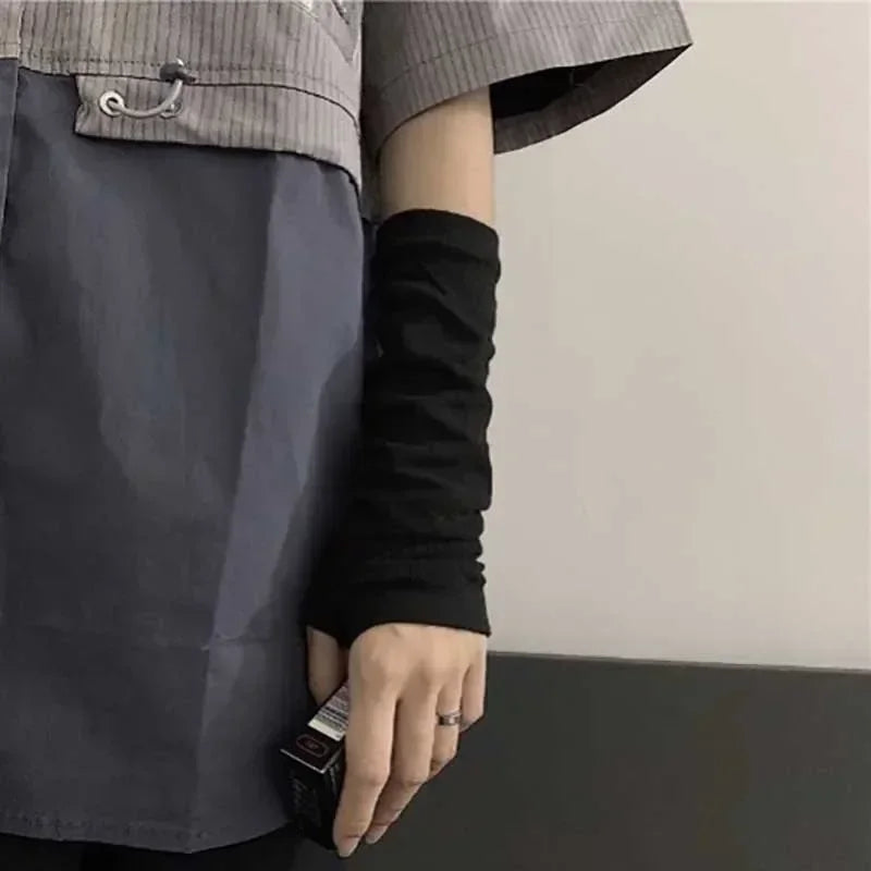 Y2K Gothic Fingerless Arm Warmers – Striped Punk Elbow Gloves Fingerless Arm Warmers Babs Back One Size