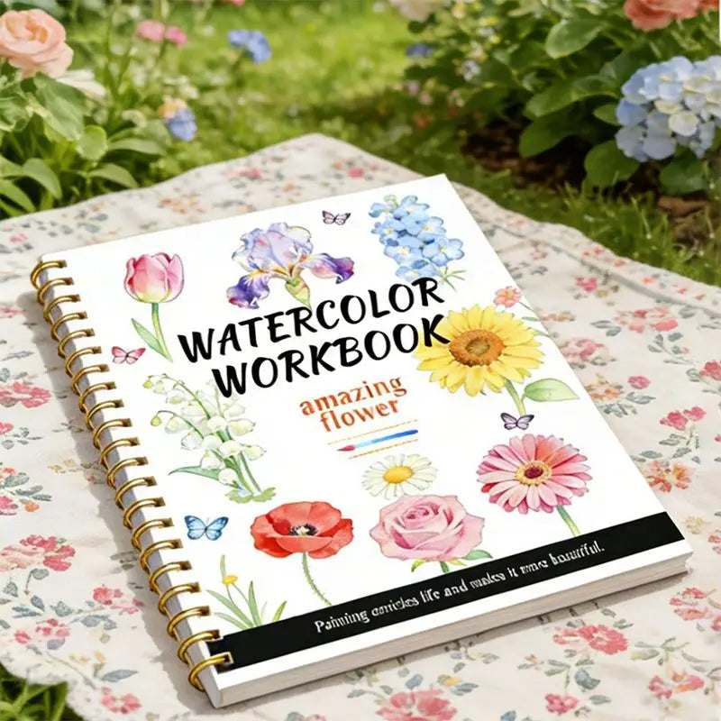 Spiral Bound Watercolor Flower Workbook – Thick Cotton Paper Watercolor Sketchbook Babs