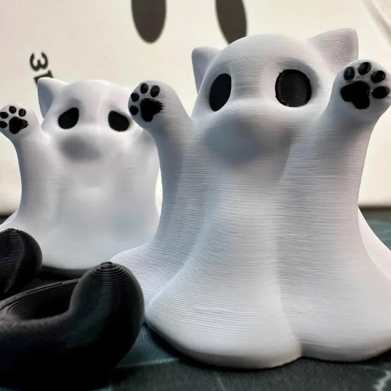 Mini Kitten Ghost Halloween Ornaments – Cute Cat Desktop Decor Halloween Figurine Babs