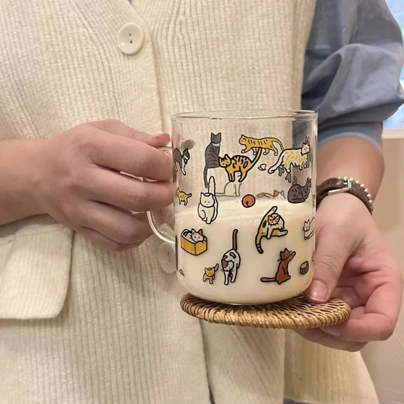 Cute Dog & Cat Cartoon Glass Mug – Borosilicate Coffee Cup Glass Coffee Mug Babs