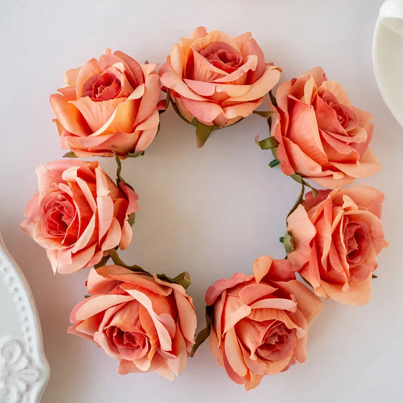 10 Pcs Silk Artificial Rose Heads – Wedding & Home Décor Artificial Silk Flowers Babs Orange 5PCS