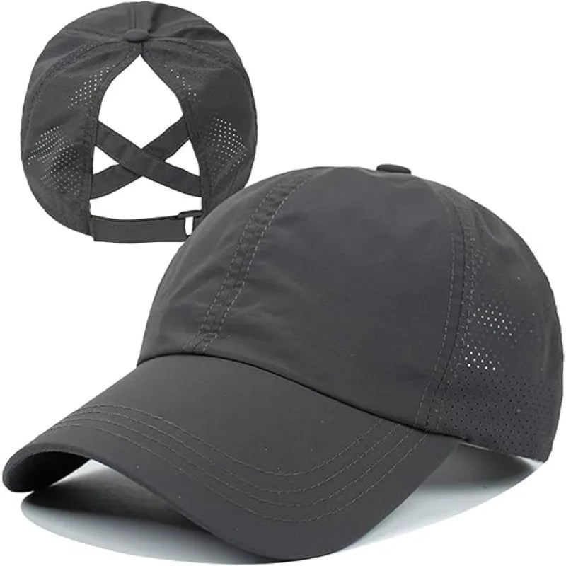 Quick-Dry Unisex Baseball Cap with Ponytail Hole | Sun Hat Baseball Cap Babs Dark Grey