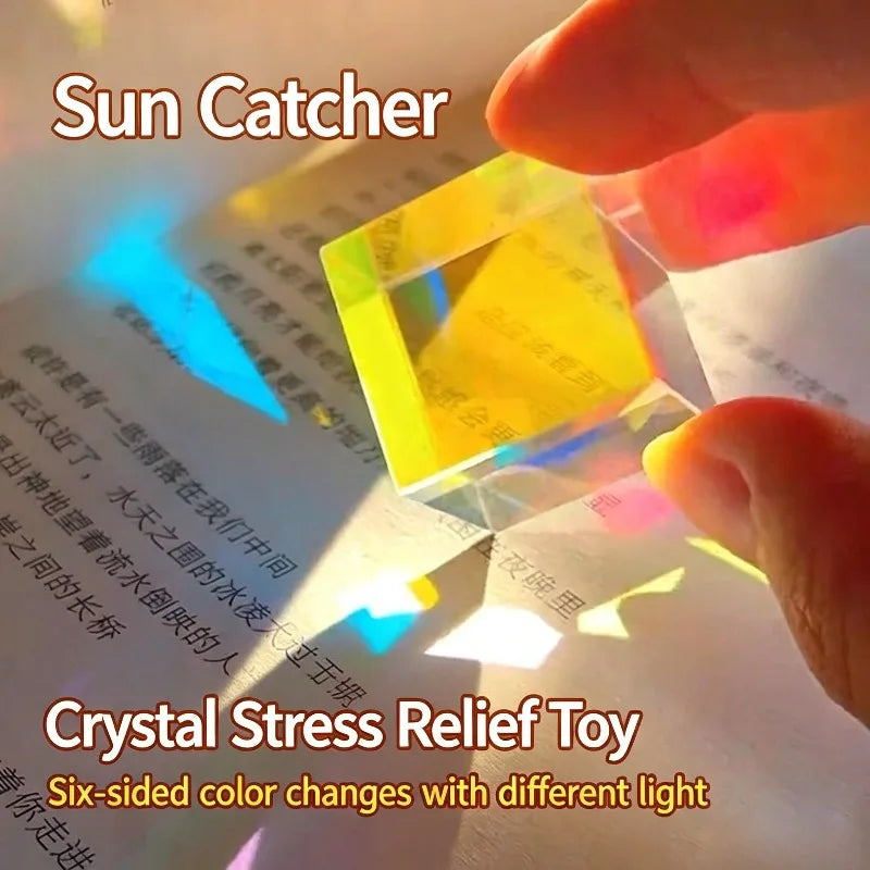 Prism Crystal Cube Sun Catcher – Rainbow Light Dispersion Décor Crystal Sun Catcher Babs