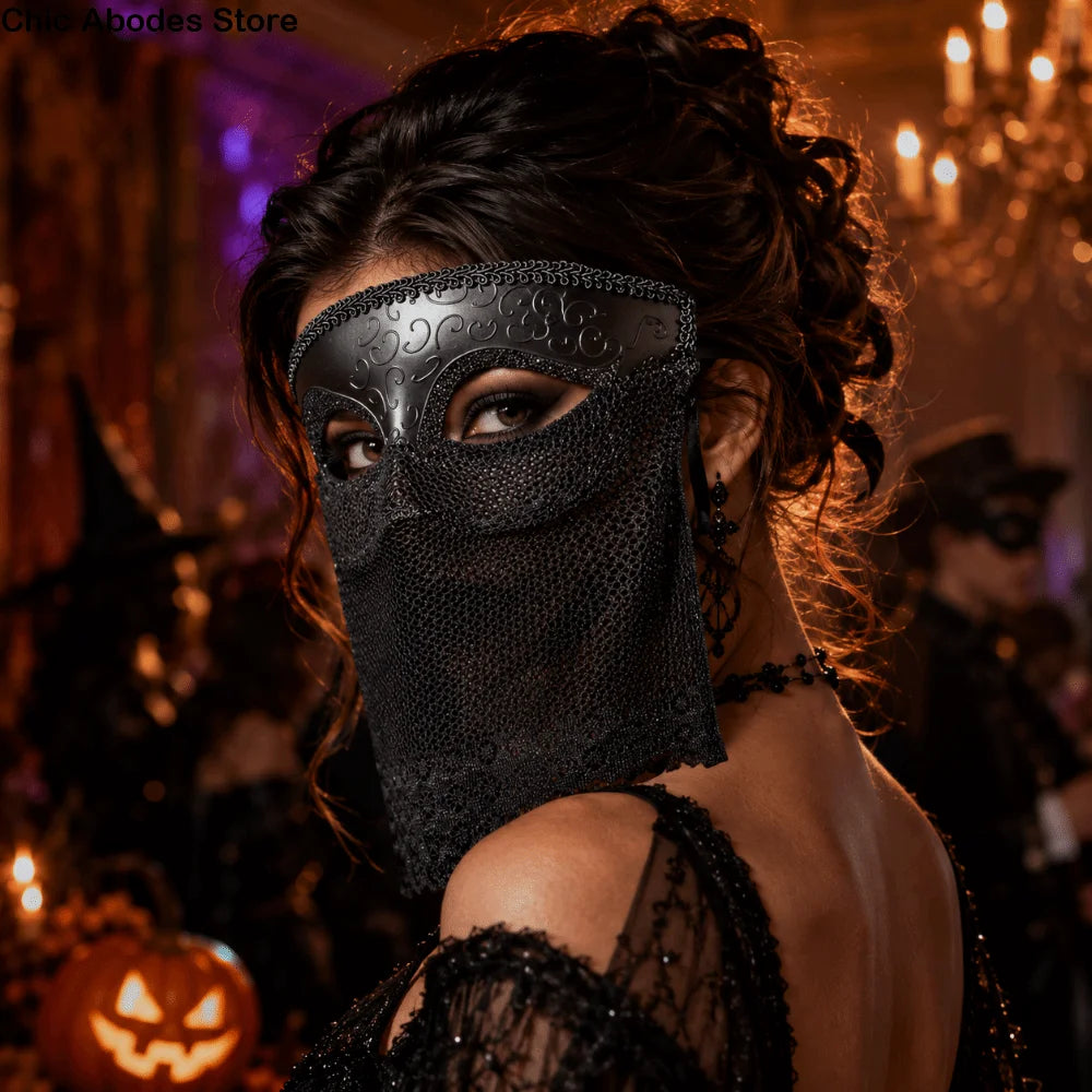 Venice Masquerade Half Face Mask with Veil | Retro Cosplay Masquerade Mask Babs