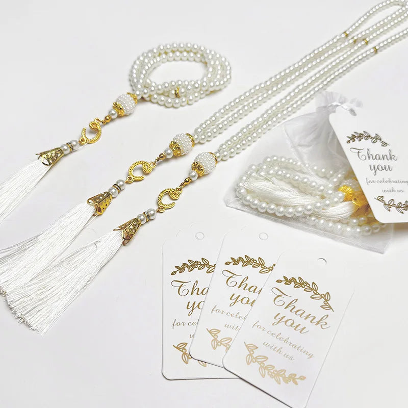 18pc Muslim Tasbih Prayer Beads Gift Set – 99 Glass Pearl Misbaha Prayer Beads Set Babs