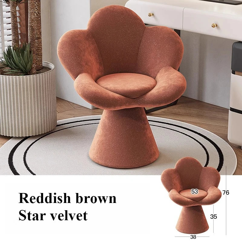 Nordic Petal Chair – Velvet Flannel Living Room & Bedroom Stool Accent Chair Babs Red-brown