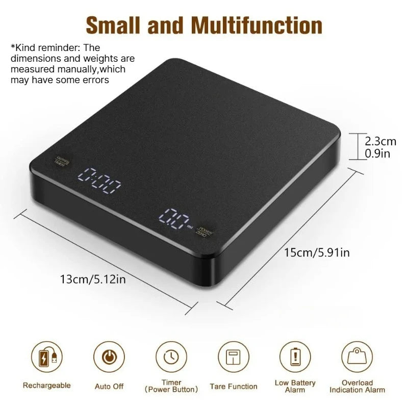 Digital Coffee Scale with Timer & LED Display | Rechargeable Digital Kitchen Scale Babs
