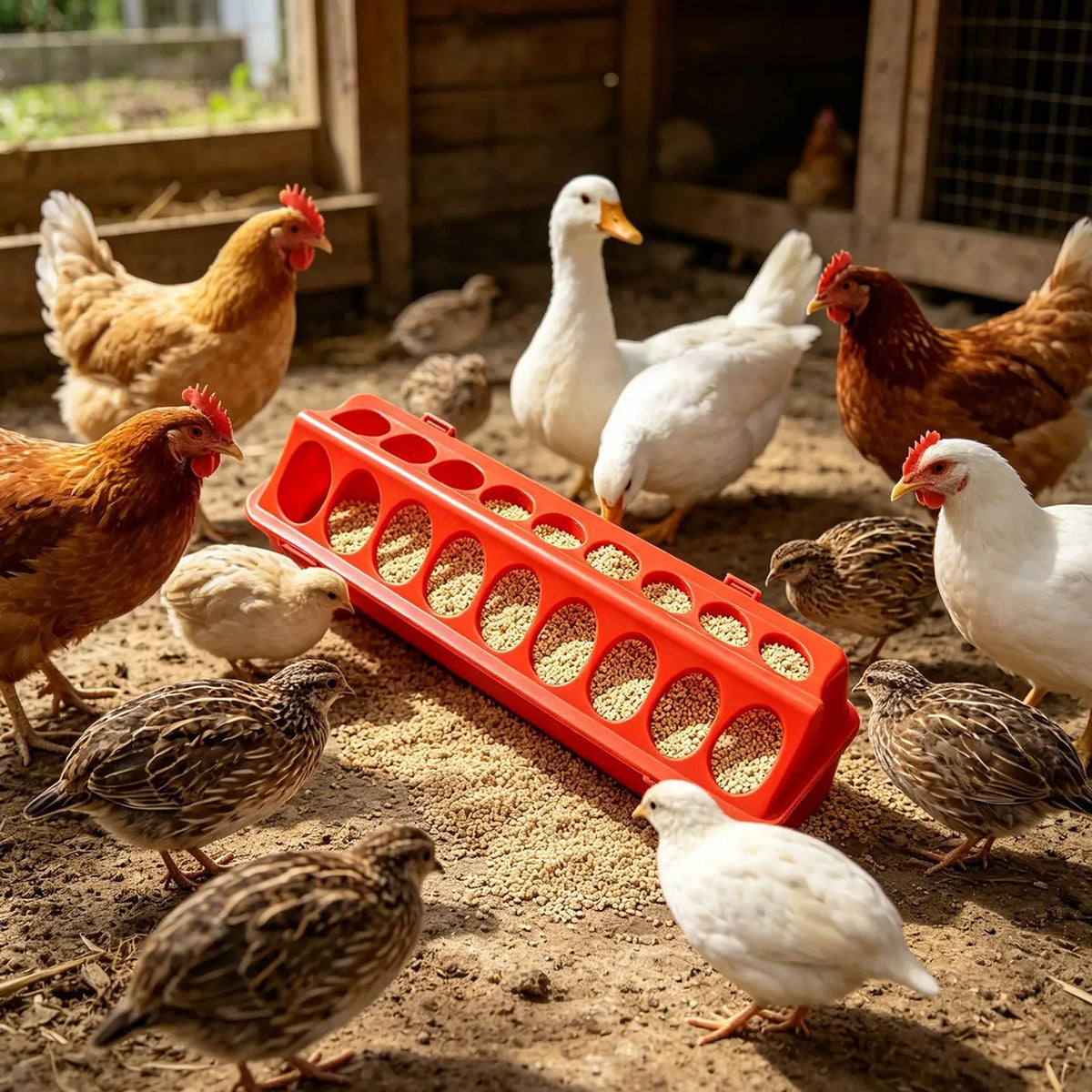 18-Hole Double Row Poultry Ground Feeder | Anti-Waste Chicken Trough Poultry Ground Feeder Babs