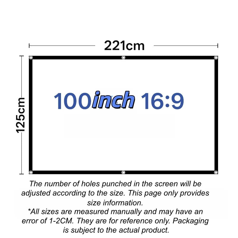 Portable Projector Screen 60–120 Inch Anti-Light 16:9 Curtain Projector Screen Babs 100inch