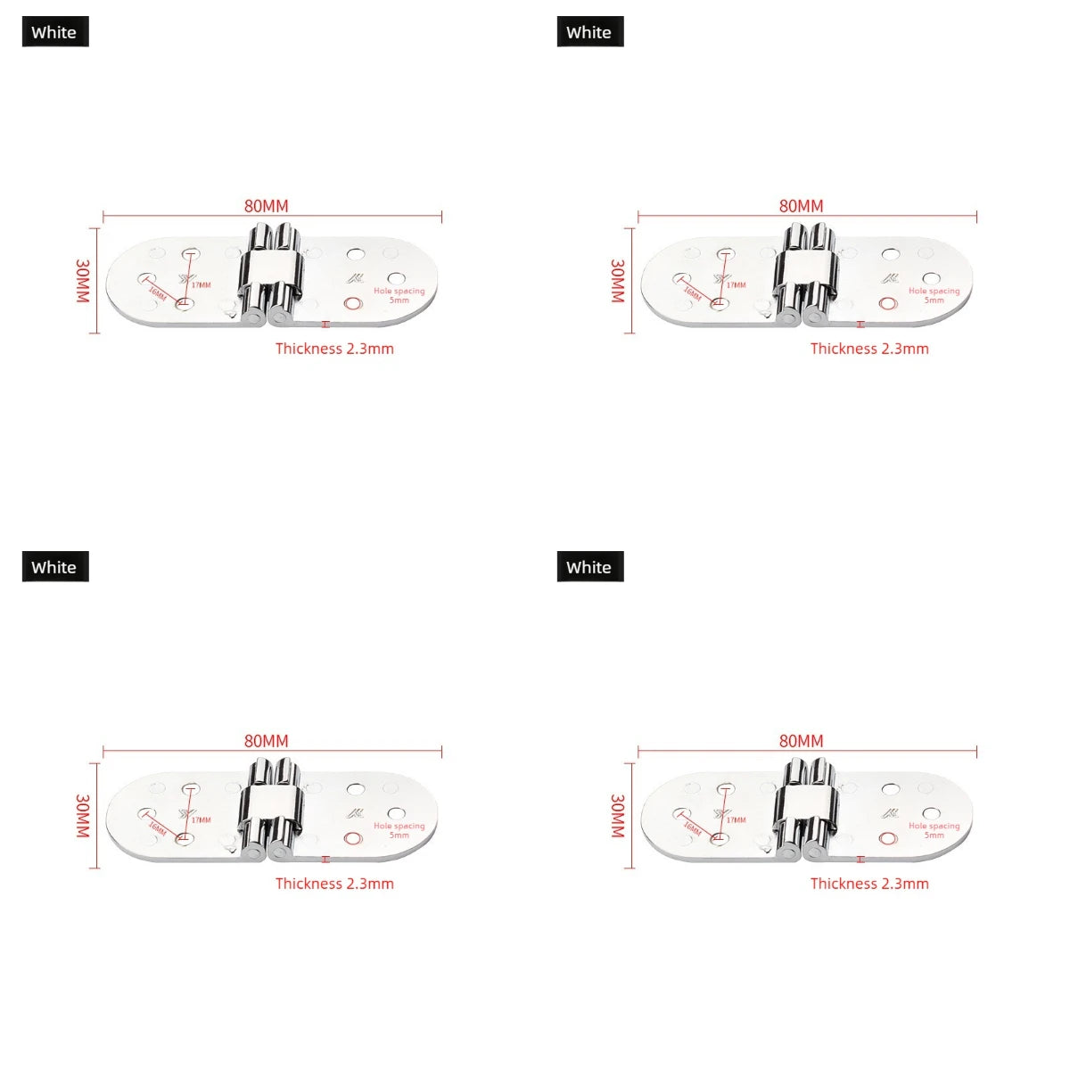 4pcs Zinc Alloy Folding Cabinet & Table Hinges – 180° Flip Folding Cabinet Hinges Babs Silver 4pcs