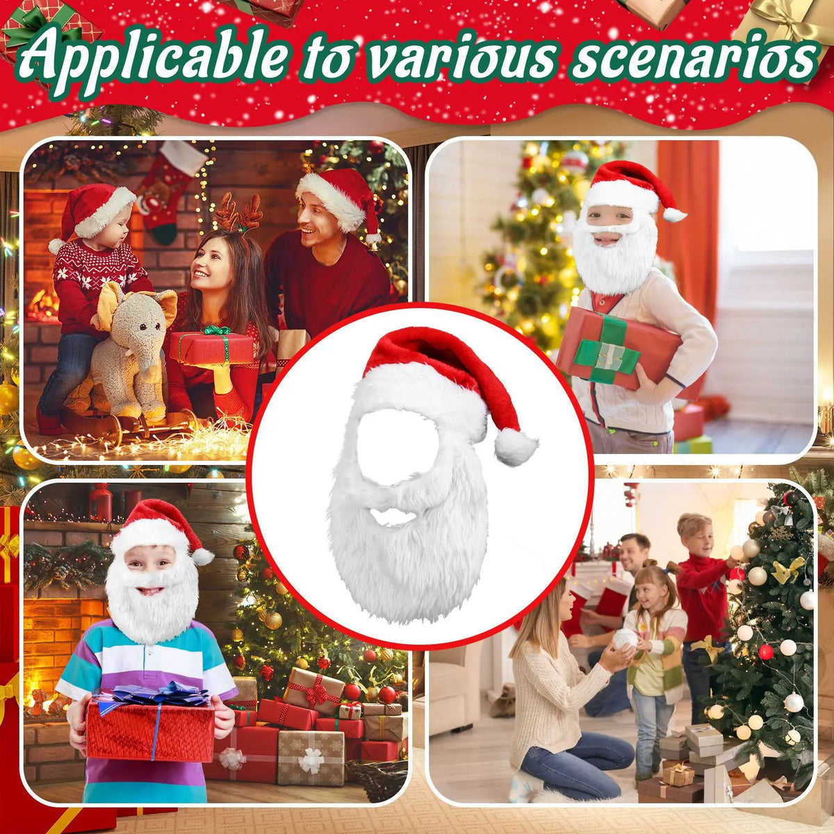 Santa Claus Christmas Hat with Plush Beard | Festive Costume Costume Hat Set Babs