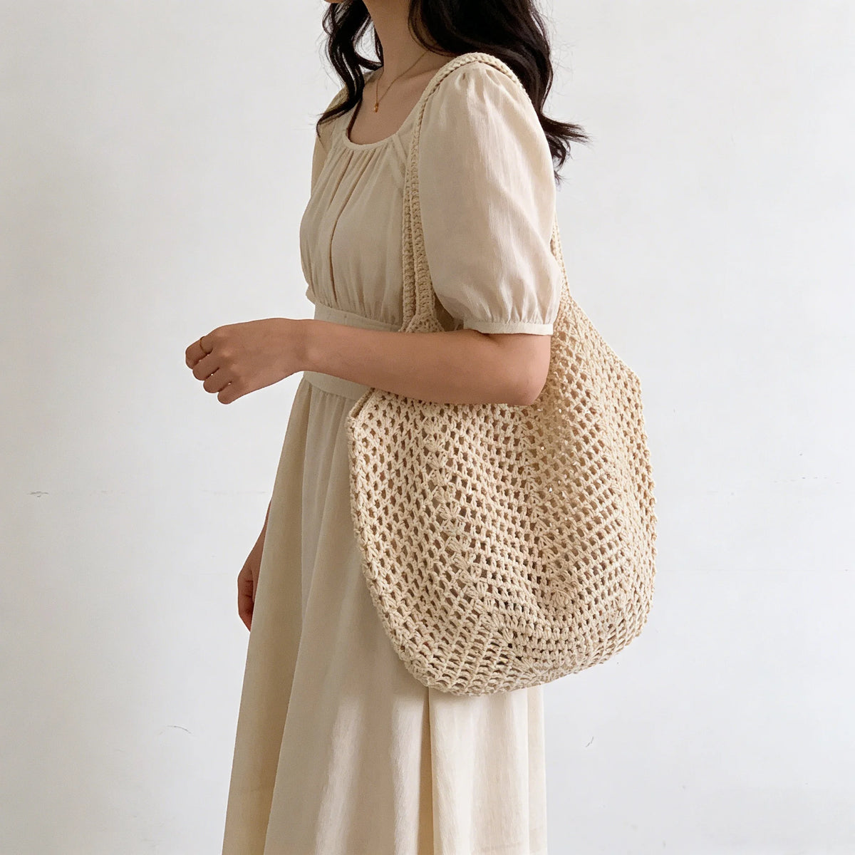 Women's Mesh Straw Beach Tote Bag – Summer Holiday Market Beach Tote Bag Babs