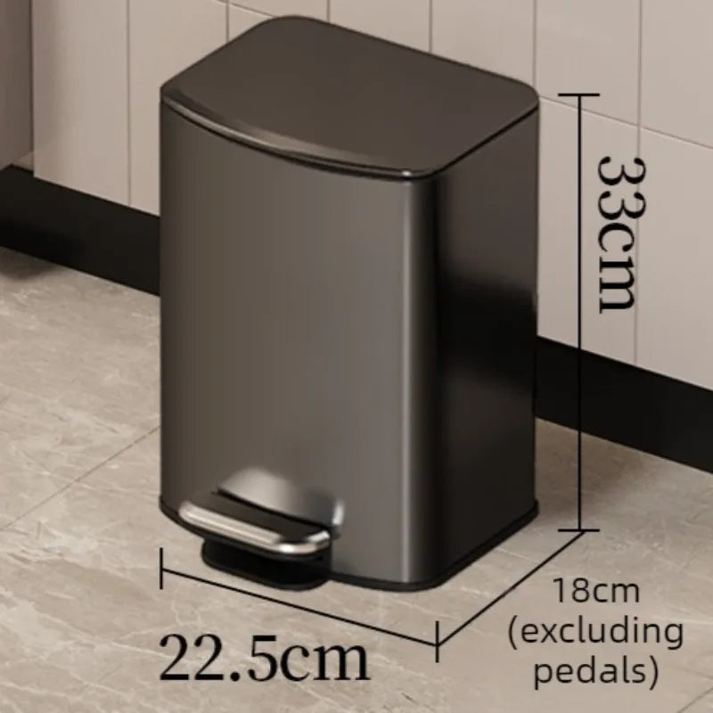 Stainless Steel Pedal Trash Can – 8L Rectangular Dustbin Pedal Trash Can Babs 8L-Black