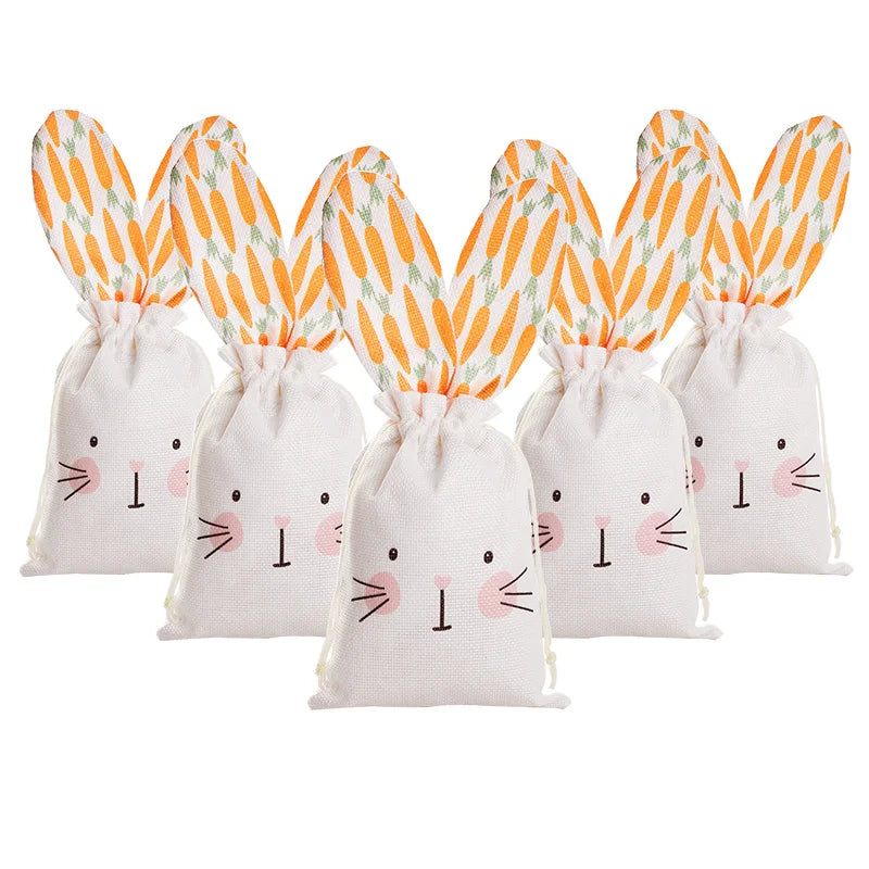 Rabbit Carrot Linen Drawstring Gift Bags – Easter & Party Linen Gift Bags Babs 6Pcs Other
