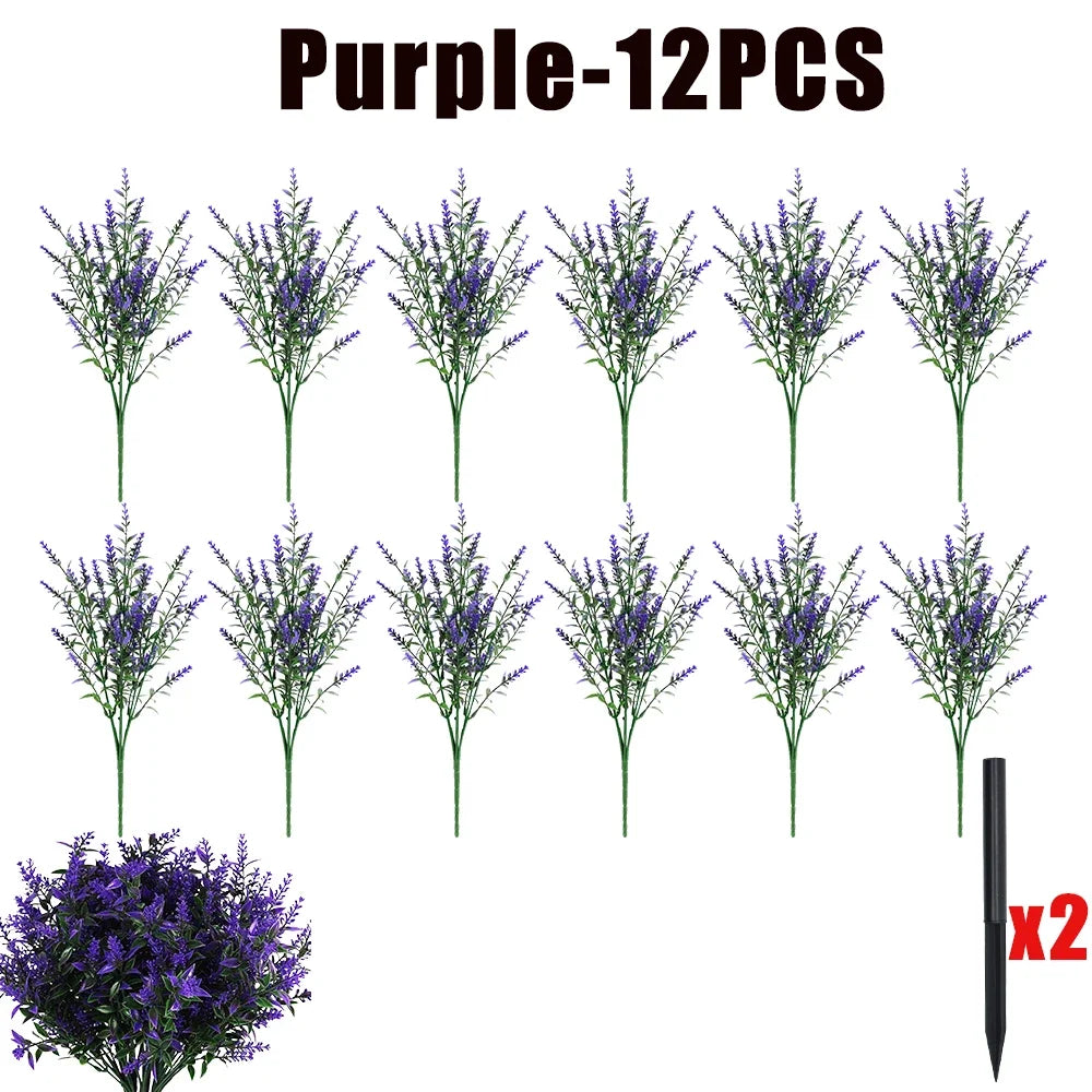 UV Resistant Artificial Lavender Shrubs – Outdoor Garden Decor Artificial Flower Shrub Babs Purple-12PCS 34CM