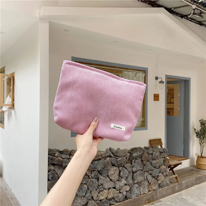 Women's Large Corduroy Makeup Bag – Travel Organizer Pouch Cosmetic Bag Babs LP