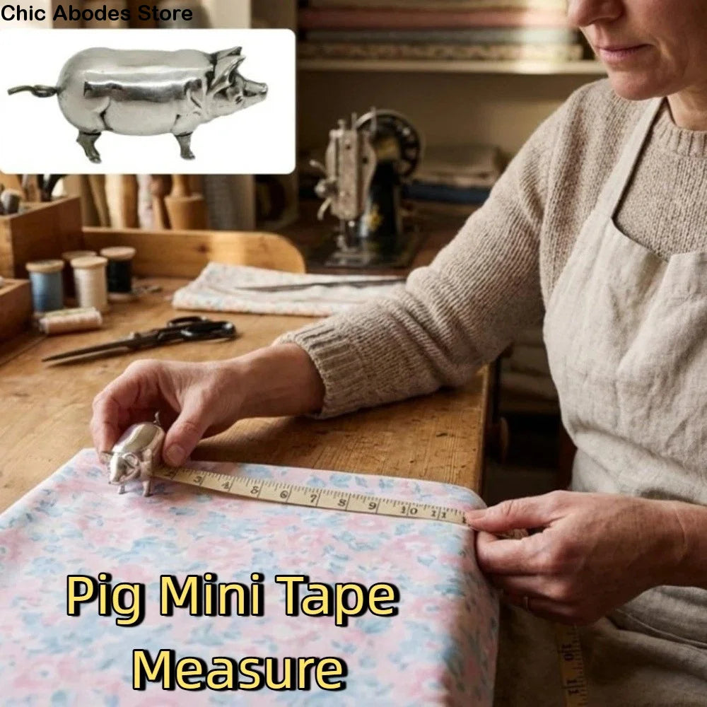 Pig Figurine Mini Tape Measure – Vintage Metal Quilting Tool Mini Tape Measure Babs