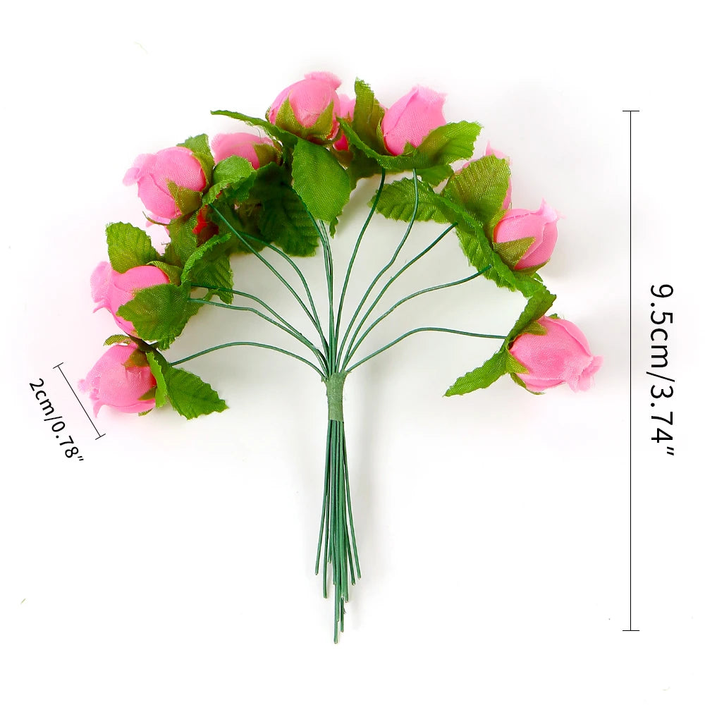 12Pcs Mini Silk Artificial Rose Bouquet for Wedding & Home Decor Artificial Flower Bouquet Babs