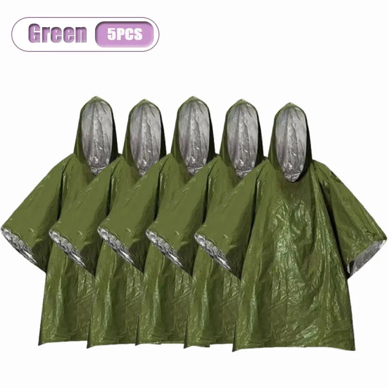 Emergency Insulation Raincoat & Survival Blanket – 2-in-1 Emergency Survival Poncho Babs Green-5PCS