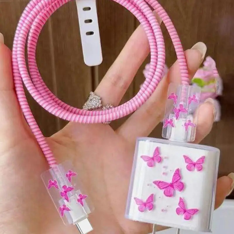 USB Charger & Cable Protector Set – Cute Heart TPU Cover Cable Protector Set Babs A20