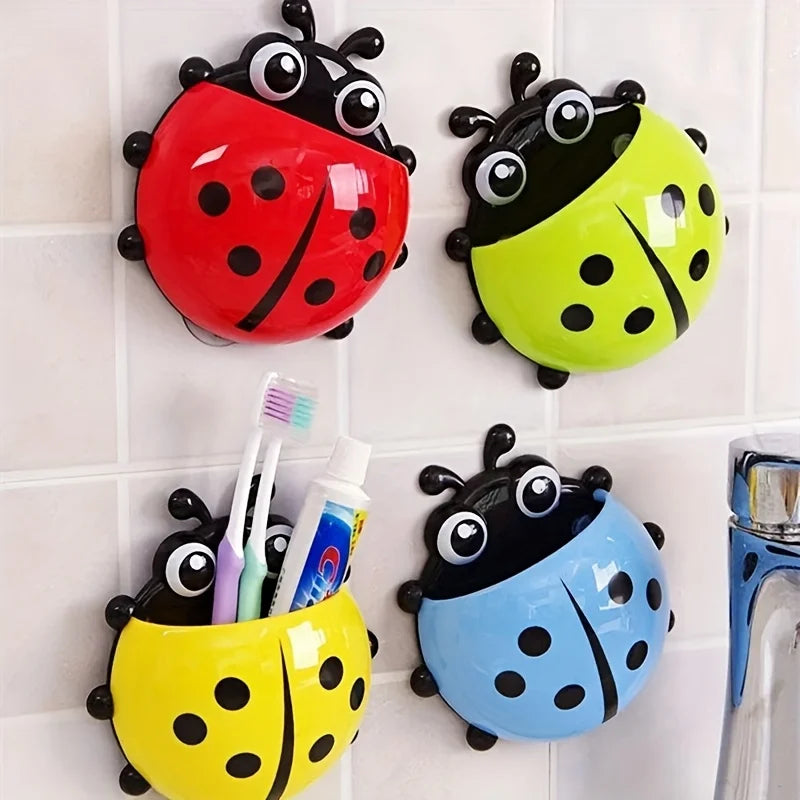 2pcs Ladybug Wall-Mounted Toothbrush Holder | No-Drill Organizer Toothbrush Holder Babs
