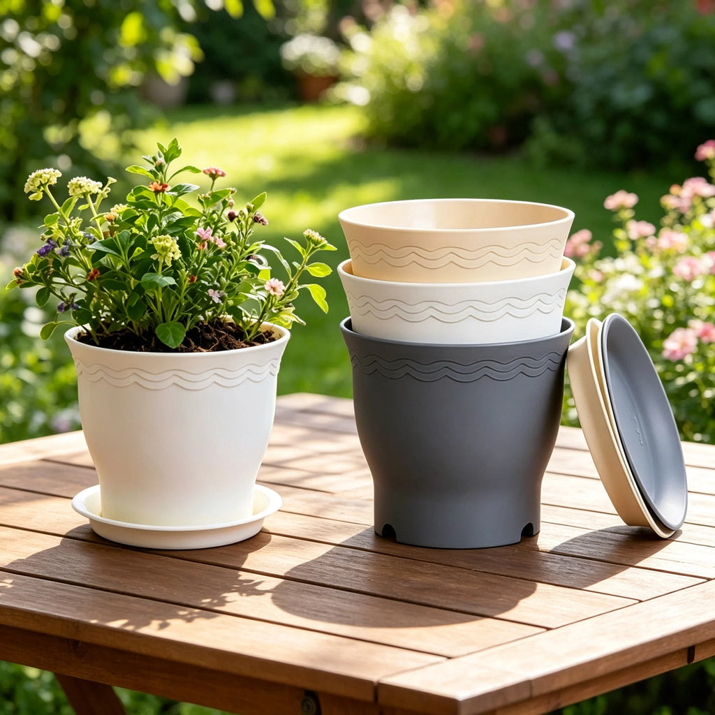 5-Pack Resin Desktop Flower Pots with Bottom Trays | Garden Decor Desktop Plant Planters Babs