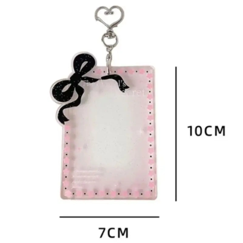 Glitter Acrylic Photocard Holder – Cute Bow Heart Keychain Photocard Keychain Holder Babs