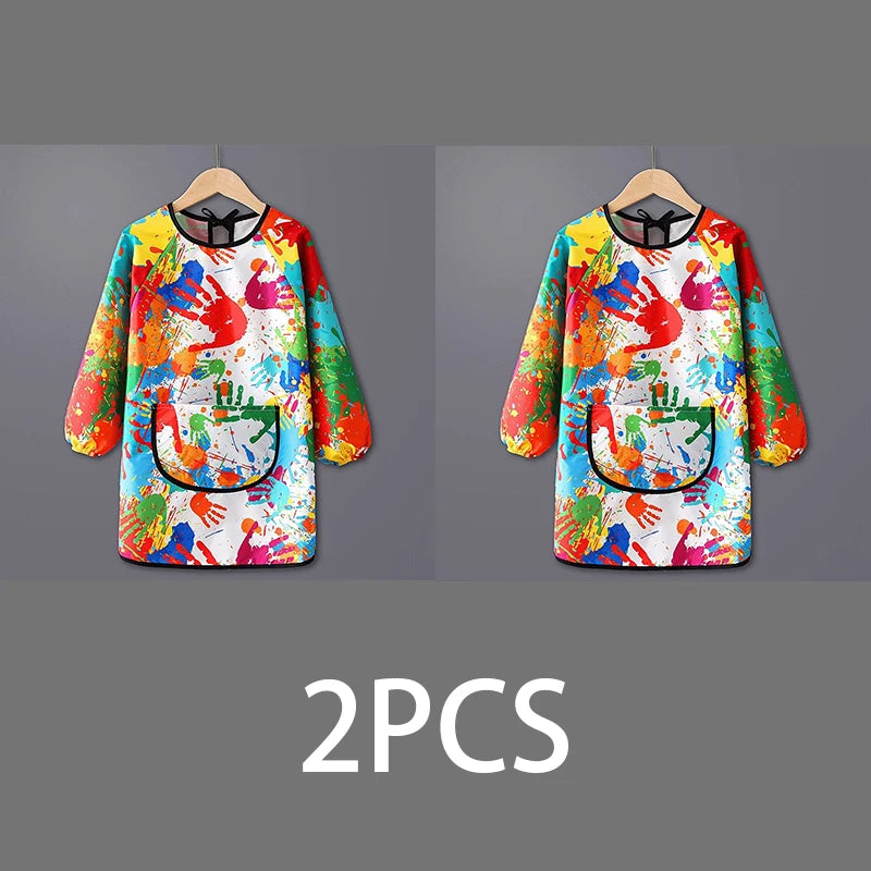 Kids Waterproof Long Sleeve Art Apron – PVC Paint Smock Kids Art Apron Babs 2pcs Multicolor XL(M)