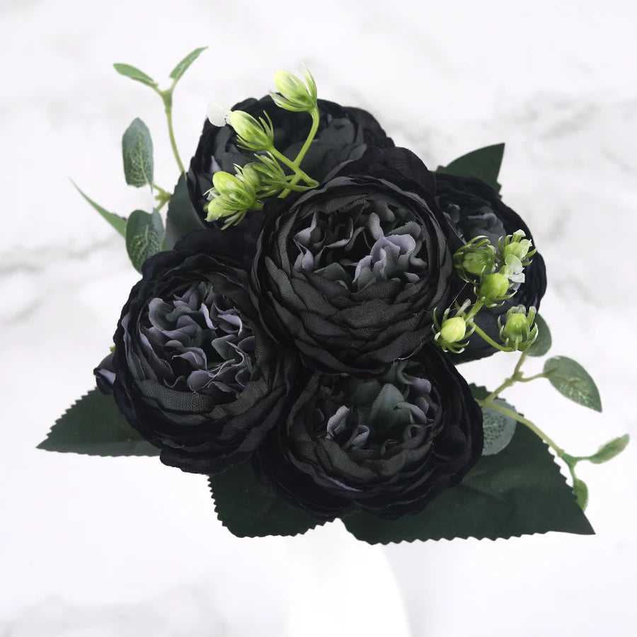 Silk Rose Peony Artificial Flowers – Wedding & Home Décor Artificial Flower Bouquet Babs Black Green