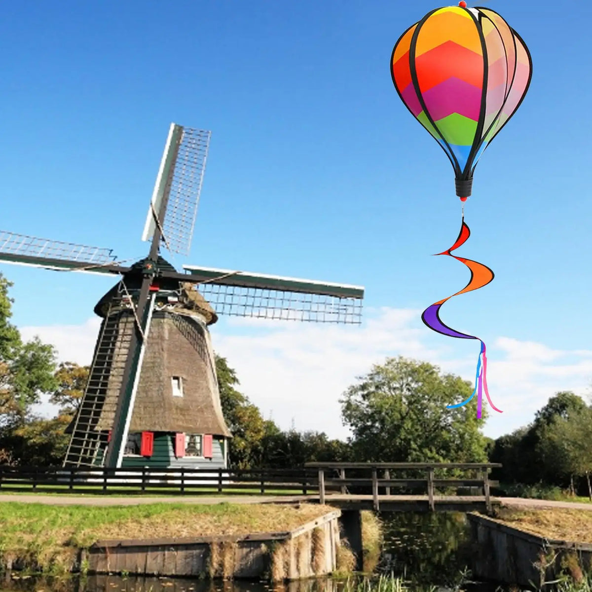 Rainbow Hot Air Balloon Wind Spinner – Outdoor Garden Decor Garden Wind Spinner Babs