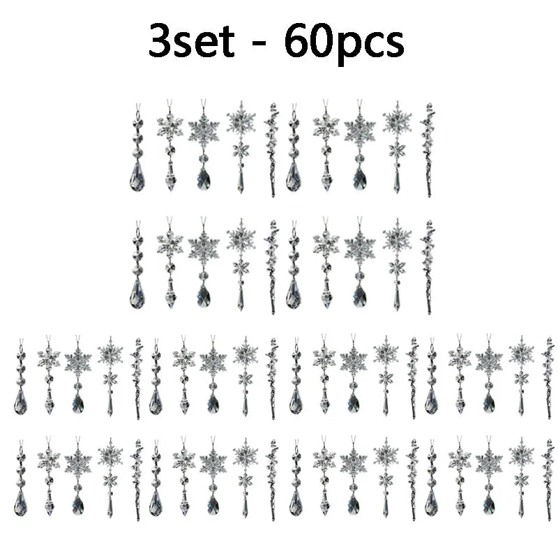 Crystal Snowflake Ice Stick Ornaments – Christmas Tree Decor Christmas Ornaments Babs 3set - 60PCS