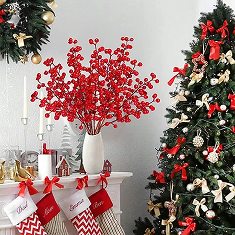Artificial Holly Red Berry Branches – 5 or 10 Pcs Christmas Décor Artificial Holly Branches Babs