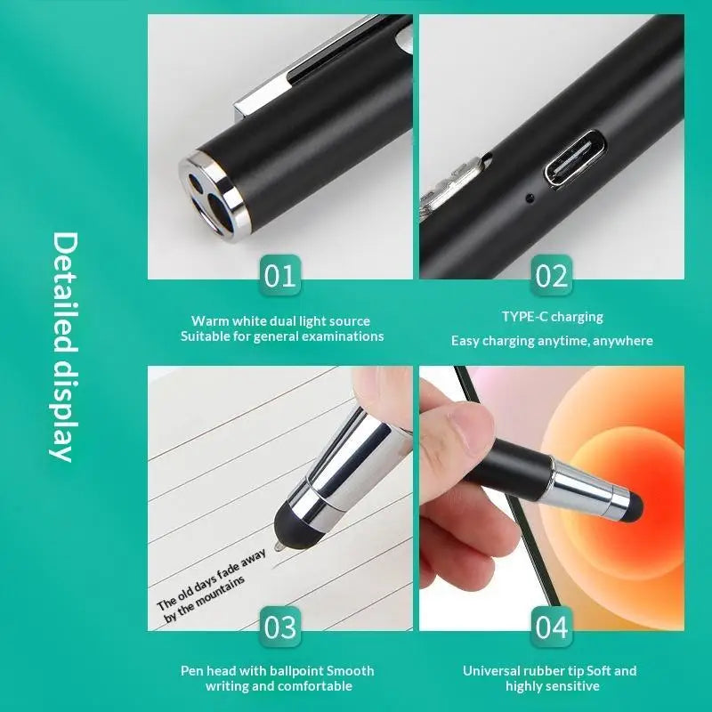 4-in-1 Rechargeable LED Pen Light – Stainless Steel, Type-C Medical Pen Light Babs