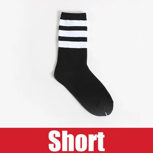 Three Stripes Cotton Crew Socks – Retro Hip Hop Skate Style Cotton Crew Socks Babs short 3 One Size