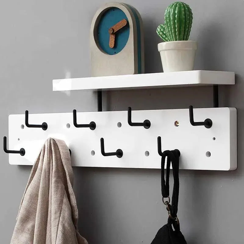 Wall Mounted Coat Rack with Shelf & 10 Hooks – Bamboo Wall Coat Rack Babs
