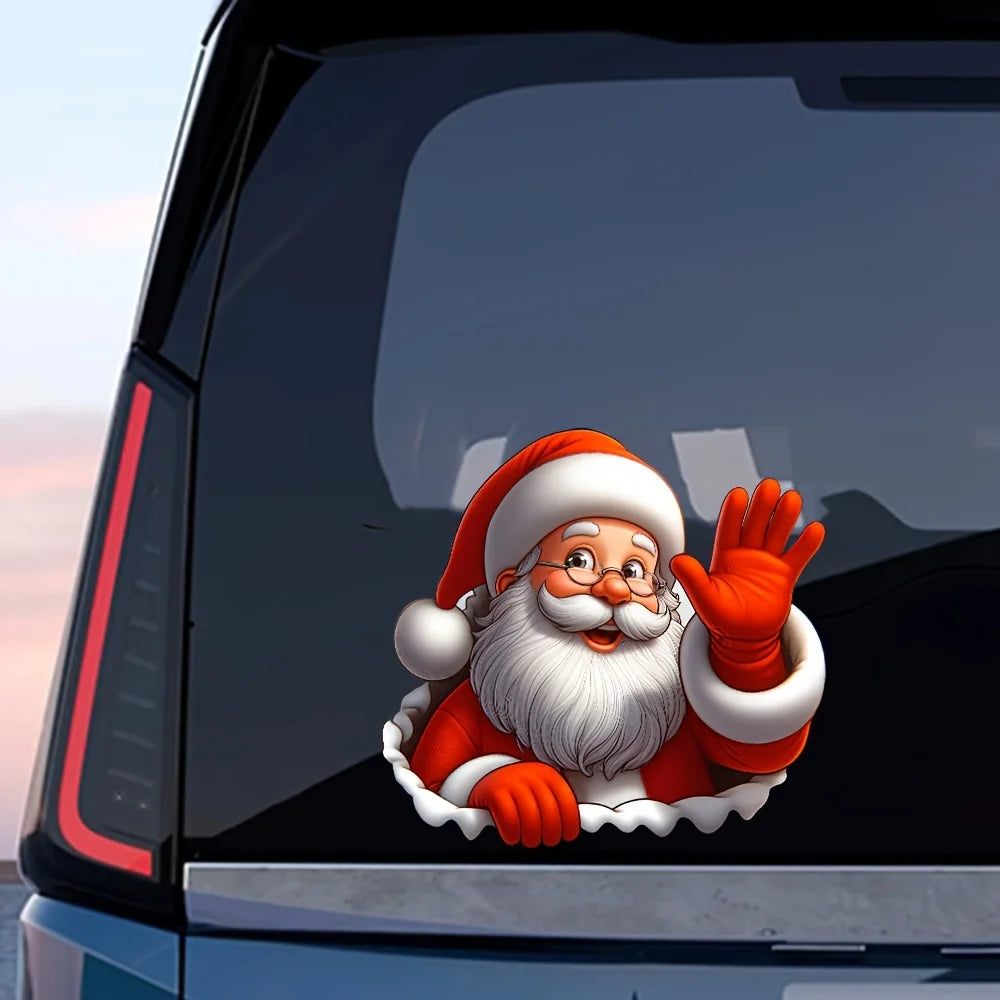 Santa Claus Waving Christmas PVC Sticker – Car & Window Decal Holiday Vinyl Sticker Babs