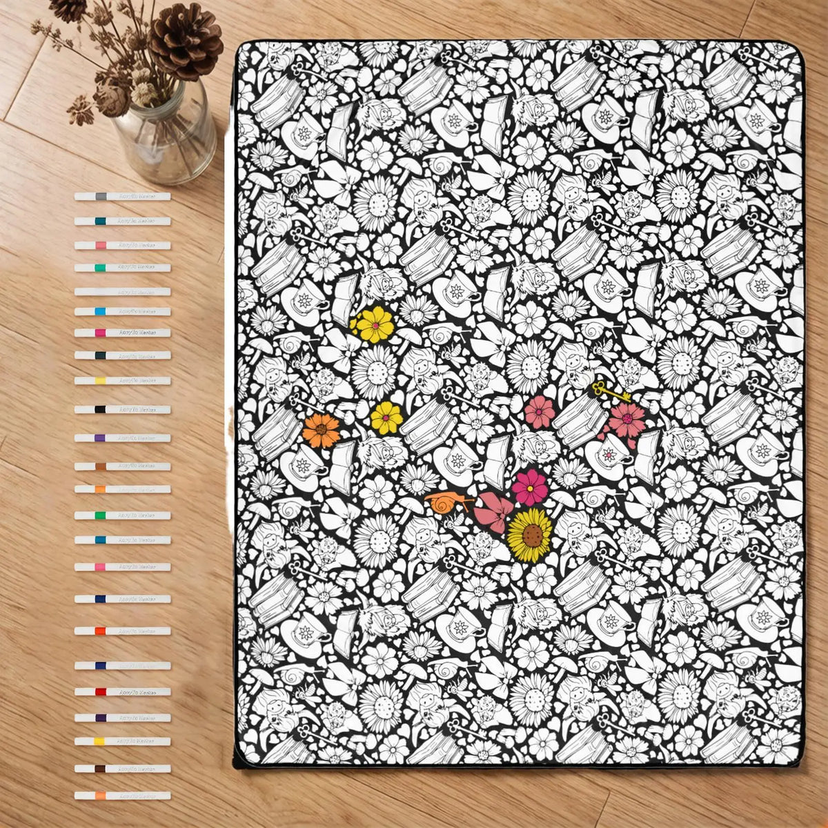 DIY Coloring Doodling Blanket + 24 Markers – Washable Art Gift DIY Coloring Blanket Babs