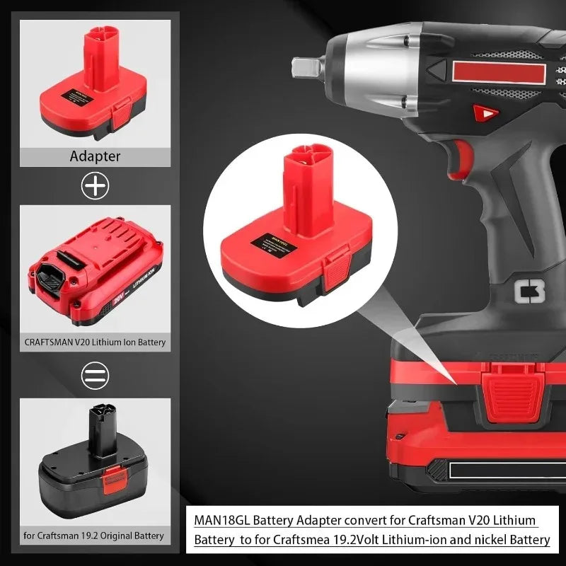 MAN18GL Battery Adapter: Craftsman 20V to 19.2V C3 Tools Battery Adapter Babs