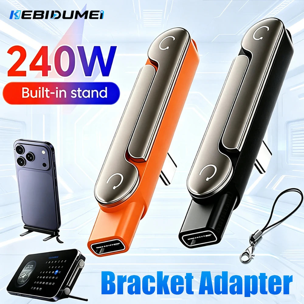 240W USB-C OTG Adapter with Foldable Phone Stand | 2-in-1 USB-C Charging Adapter Babs