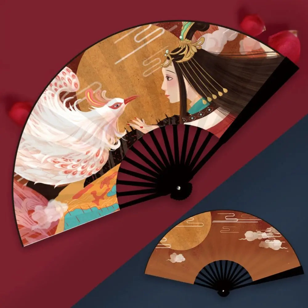 Oriental Mythology Taffeta Folding Fan – Vintage Chinese Style Decorative Folding Fan Babs man and bird