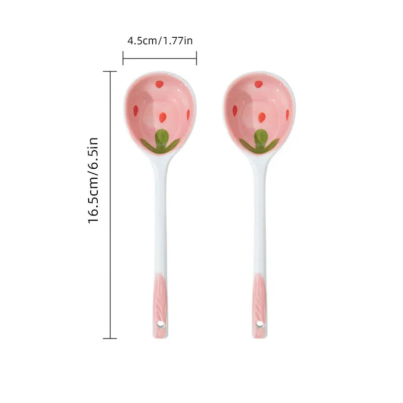 Kawaii Strawberry Ceramic Spoon – Hand-Painted Long Handle Ceramic Spoon Set Babs 2
